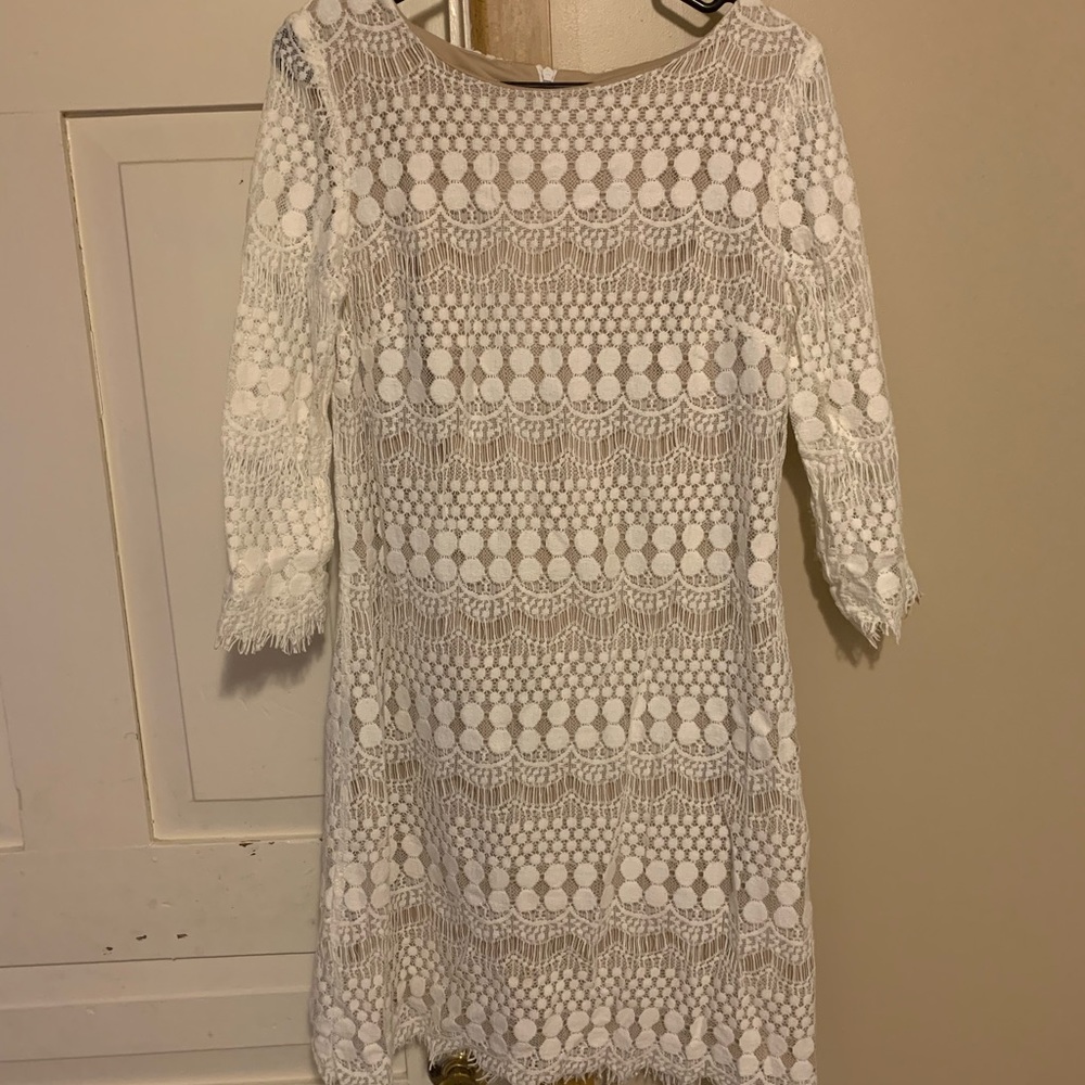 Off white overlay with tan slip dress